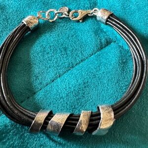 SILPADA "City Slicker" Black Leather 925 Sterling Silver 8.5” Bracelet